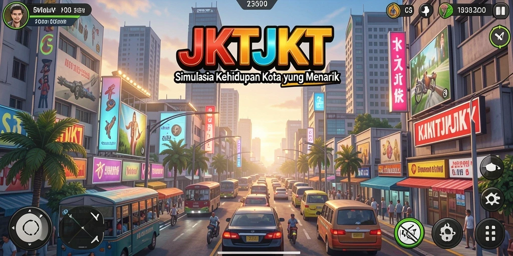 Screenshot gameplay menunjukkan karakter berinteraksi di lingkungan kota.