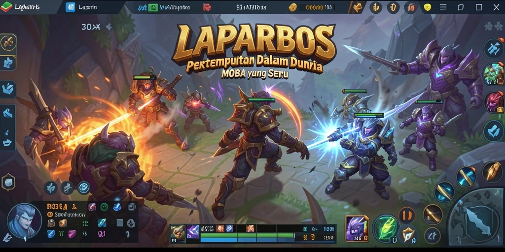 Screenshot menunjukkan aksi epik dalam pertempuran MOBA.
